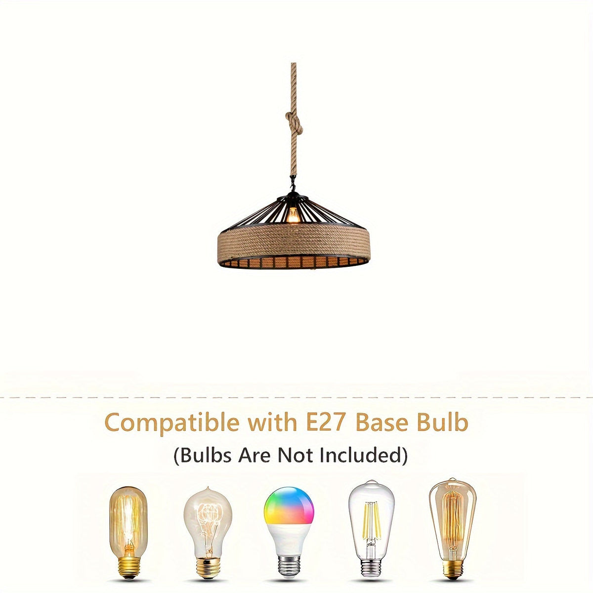 Rustic Hemp Rope Pendant Ceiling Light