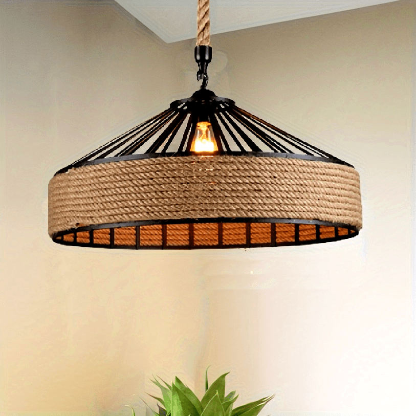 Rustic Hemp Rope Pendant Ceiling Light