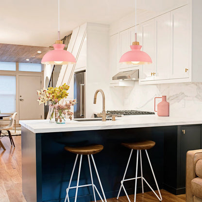 Scandinavian Dome Pendant Light with Wood Accent