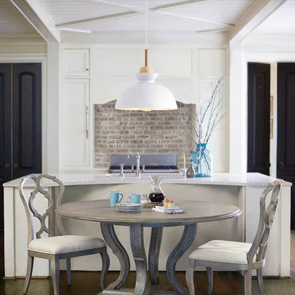 Scandinavian Dome Pendant Light with Wood Accent