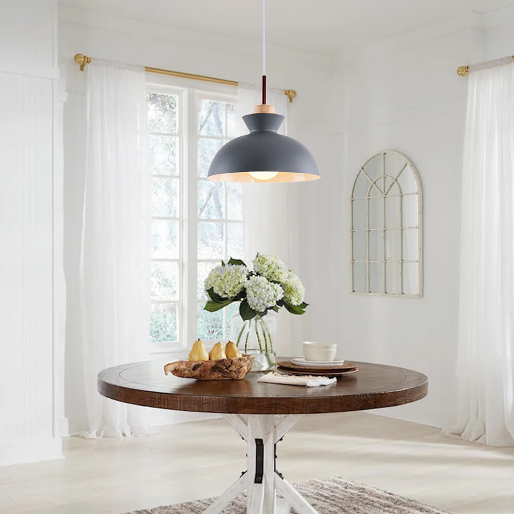 Scandinavian Dome Pendant Light with Wood Accent
