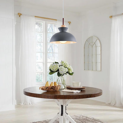 Scandinavian Dome Pendant Light with Wood Accent