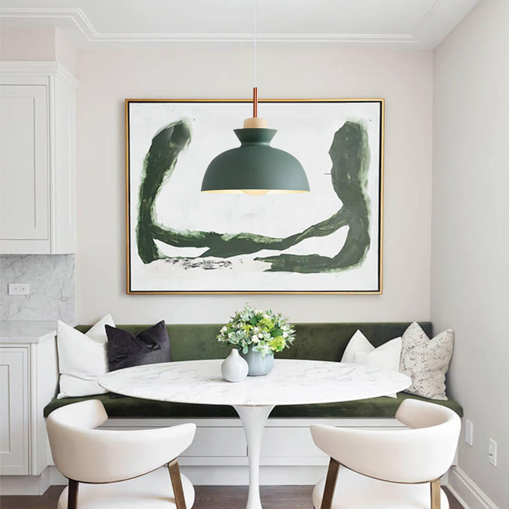 Scandinavian Dome Pendant Light with Wood Accent