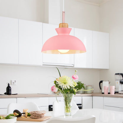 Scandinavian Dome Pendant Light with Wood Accent