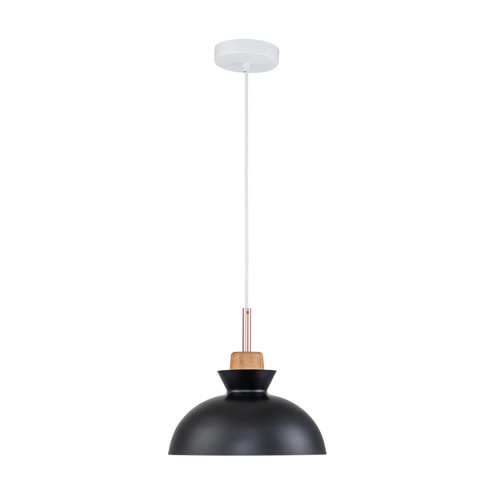 Scandinavian Dome Pendant Light with Wood Accent