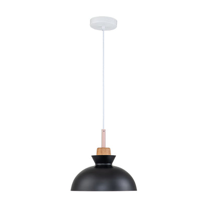 Scandinavian Dome Pendant Light with Wood Accent