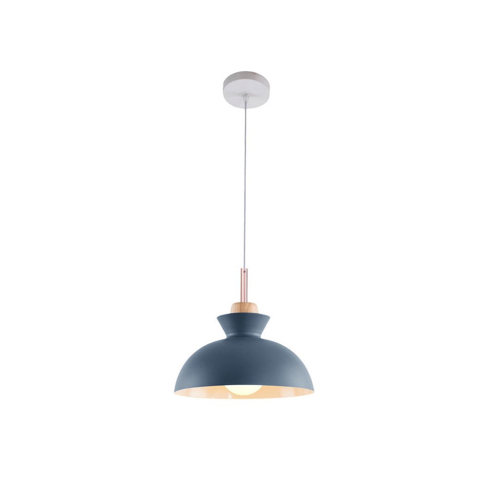 Scandinavian Dome Pendant Light with Wood Accent