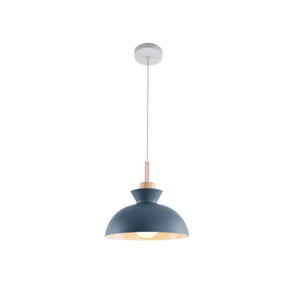 Scandinavian Dome Pendant Light with Wood Accent