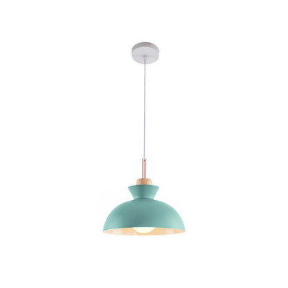 Scandinavian Dome Pendant Light with Wood Accent