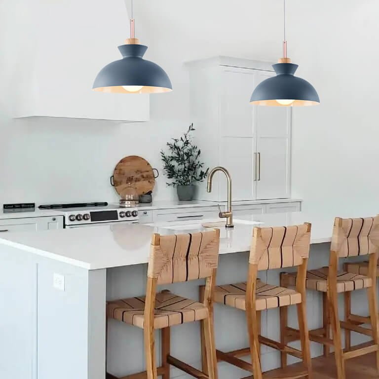 Scandinavian Dome Pendant Light with Wood Accent