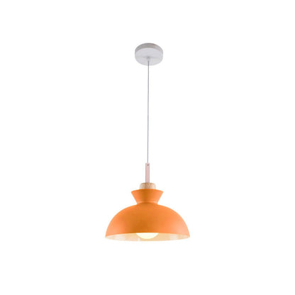 Scandinavian Dome Pendant Light with Wood Accent