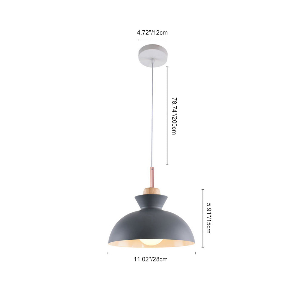 Scandinavian Dome Pendant Light with Wood Accent