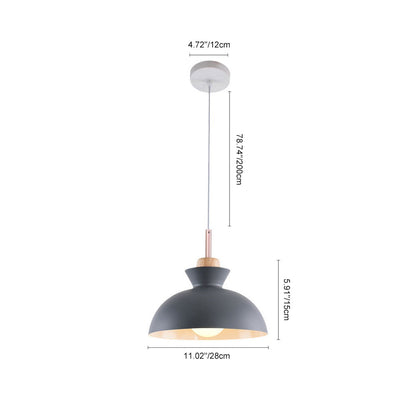 Scandinavian Dome Pendant Light with Wood Accent