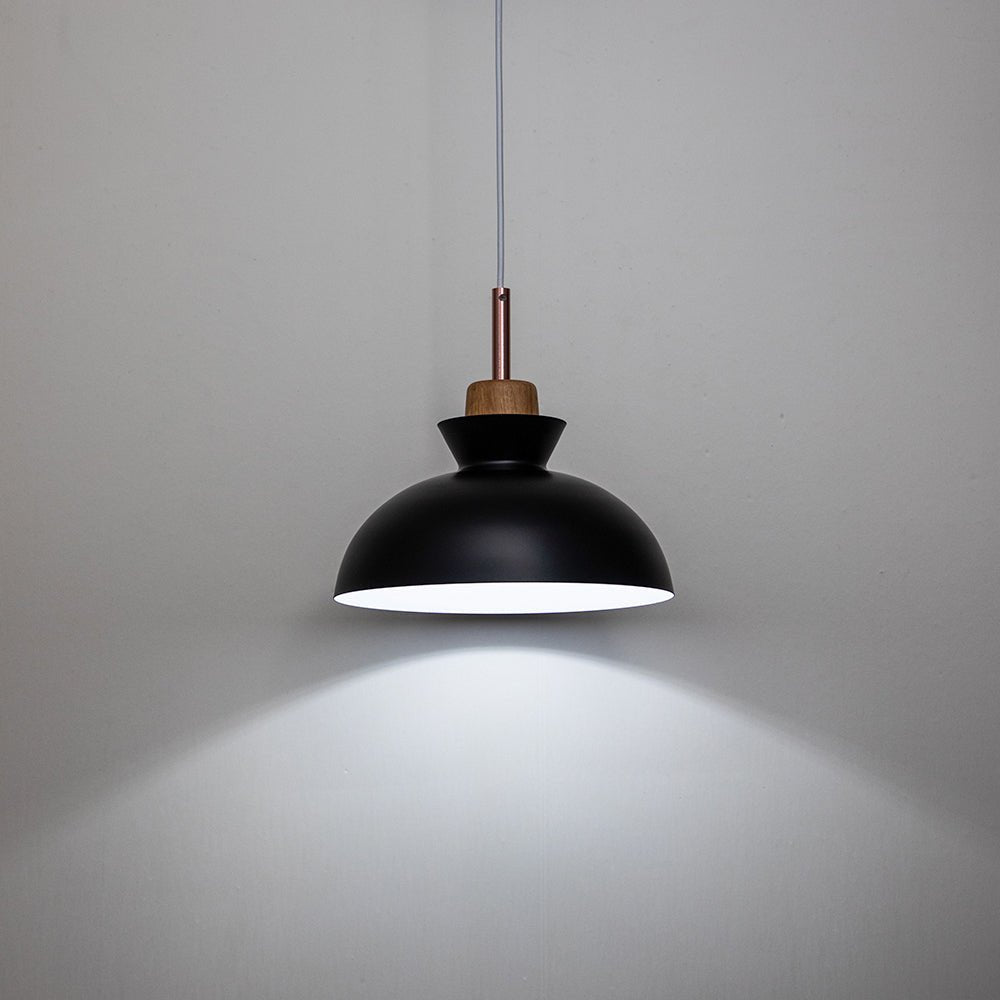 Scandinavian Dome Pendant Light with Wood Accent
