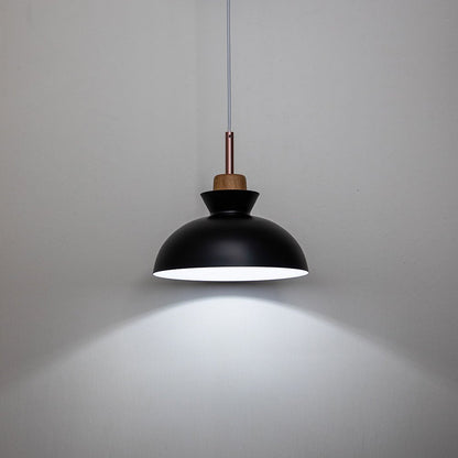 Scandinavian Dome Pendant Light with Wood Accent