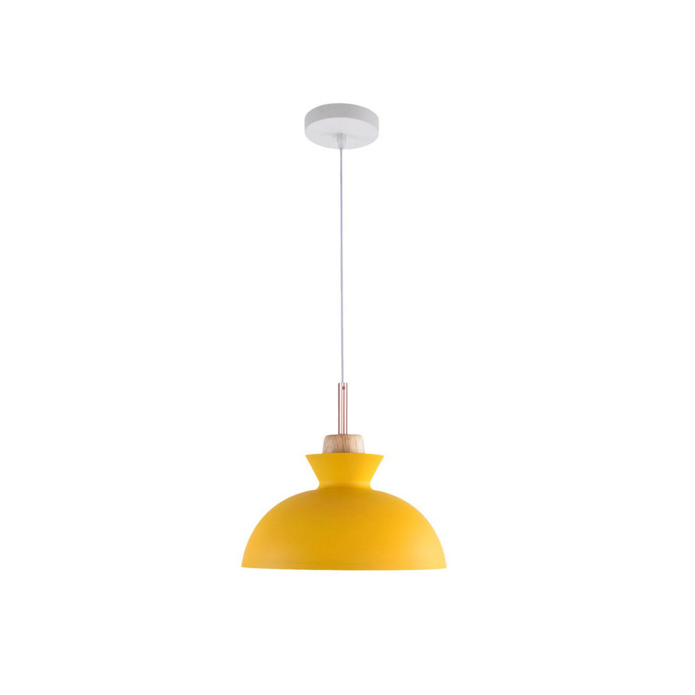 Scandinavian Dome Pendant Light with Wood Accent