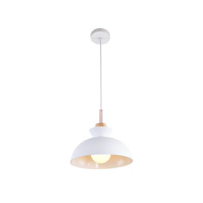 Scandinavian Dome Pendant Light with Wood Accent