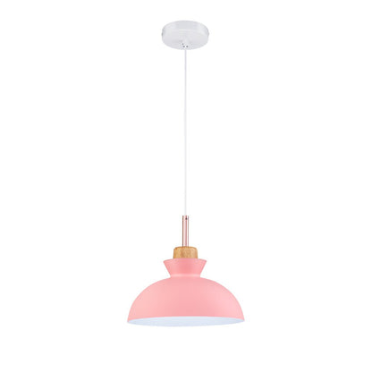 Scandinavian Dome Pendant Light with Wood Accent