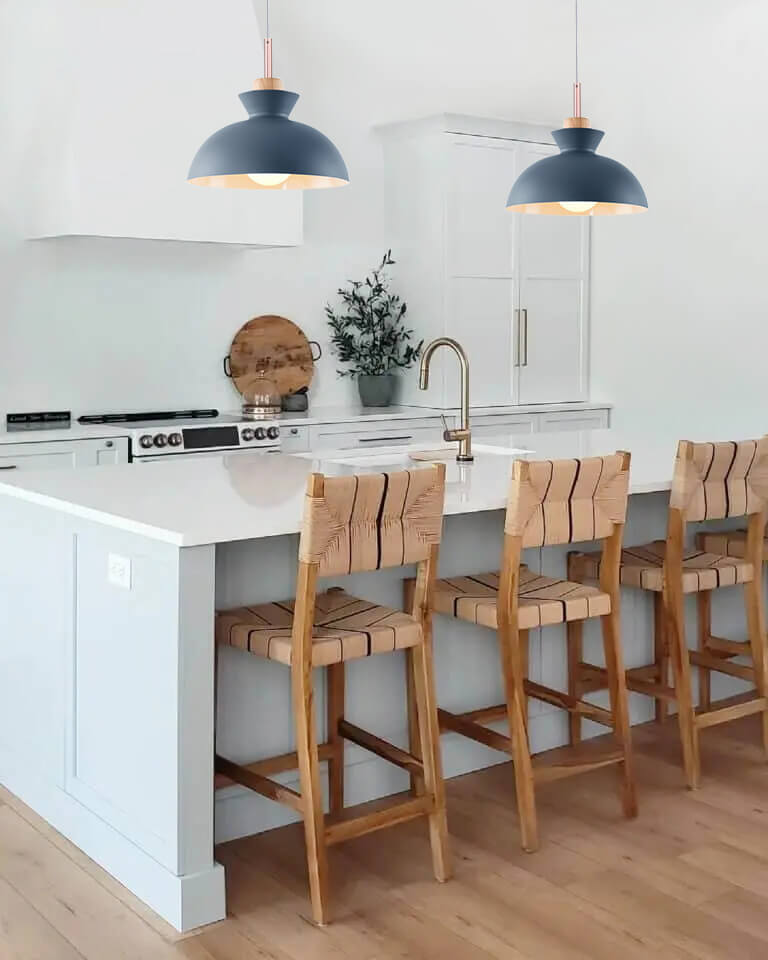Scandinavian Dome Pendant Light with Wood Accent