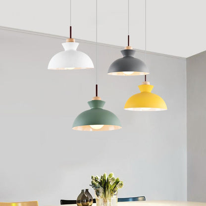 Scandinavian Dome Pendant Light with Wood Accent