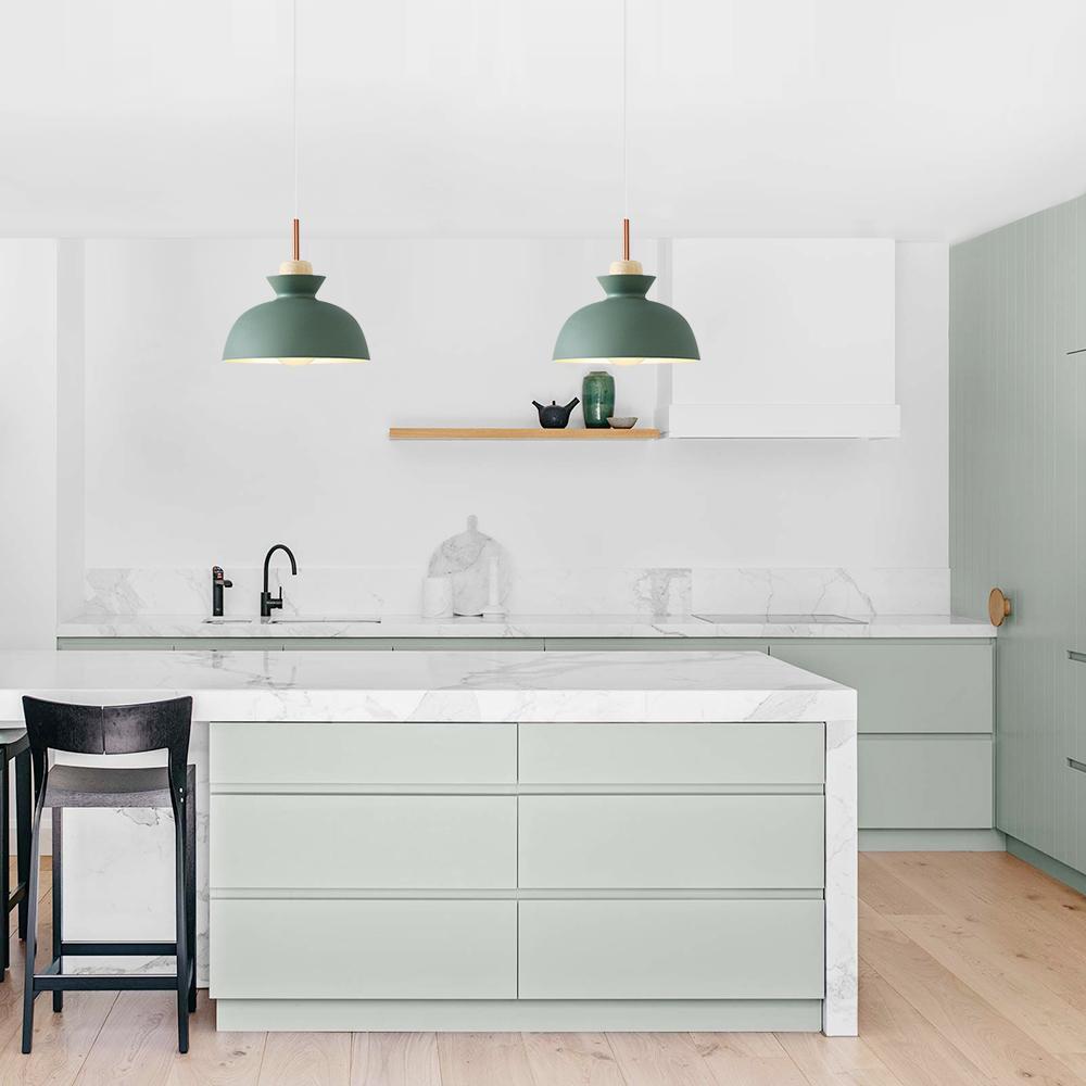 Scandinavian Dome Pendant Light with Wood Accent