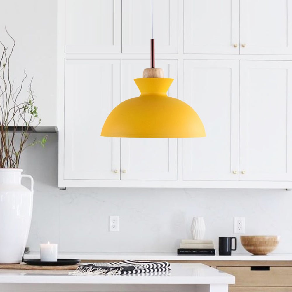 Scandinavian Dome Pendant Light with Wood Accent
