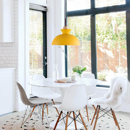 Scandinavian Dome Pendant Light with Wood Accent
