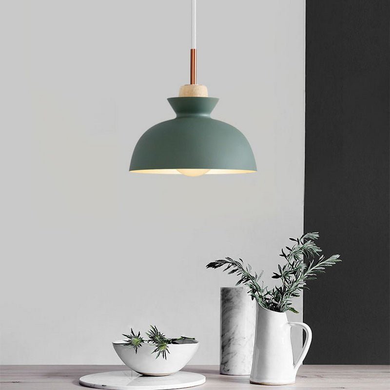 Scandinavian Dome Pendant Light with Wood Accent