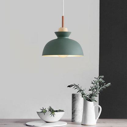 Scandinavian Dome Pendant Light with Wood Accent