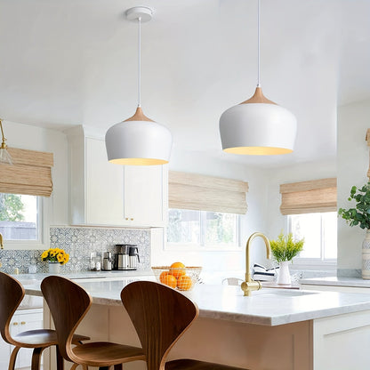 Scandinavian Iron Pendant Light with Wood Grain Accent