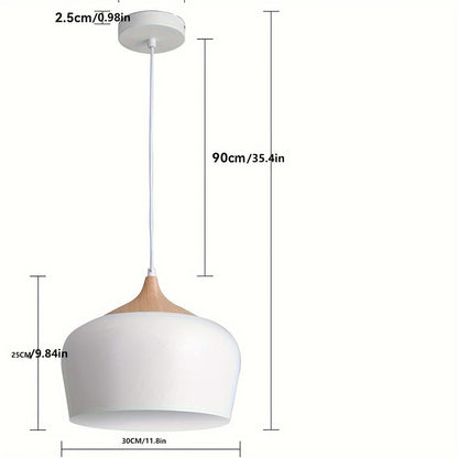 Scandinavian Iron Pendant Light with Wood Grain Accent