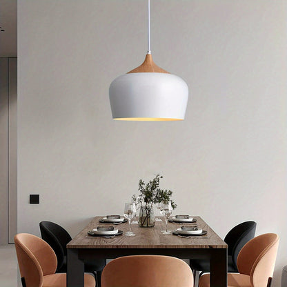 Scandinavian Iron Pendant Light with Wood Grain Accent