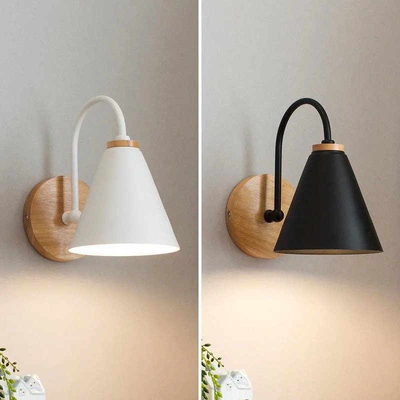 Scandinavian Wood and Iron E27 Wall Sconce