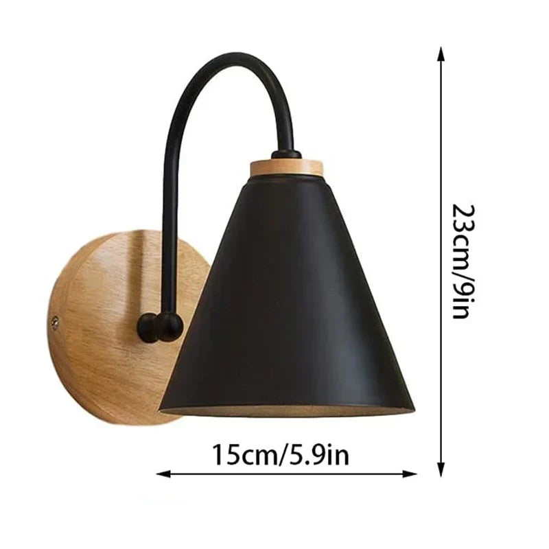 Scandinavian Wood and Iron E27 Wall Sconce