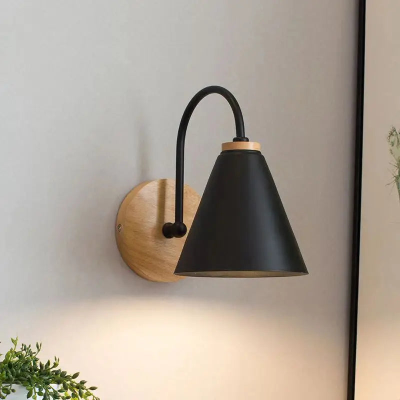 Scandinavian Wood and Iron E27 Wall Sconce