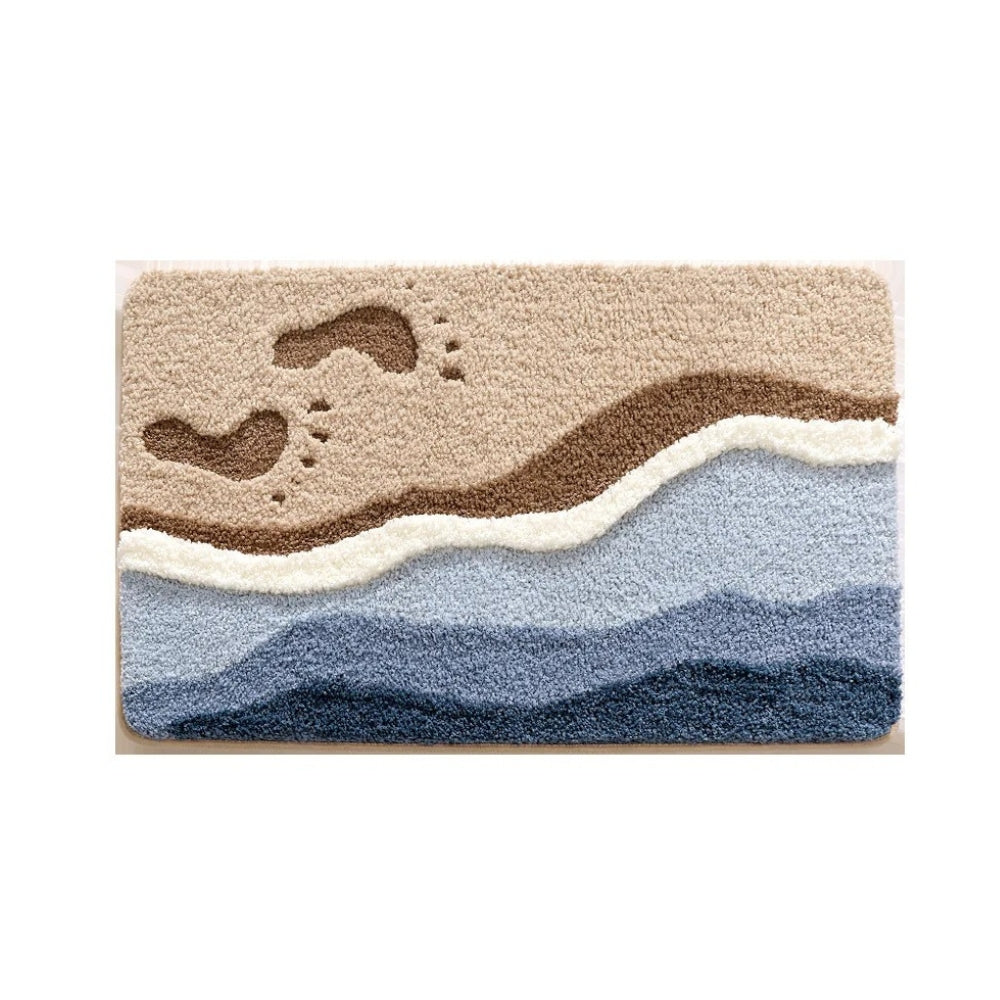 Seaside Footprint Bath Mat with Soft Microfiber and Non Slip Backing