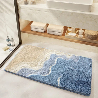 Seaside Footprint Bath Mat with Soft Microfiber and Non Slip Backing