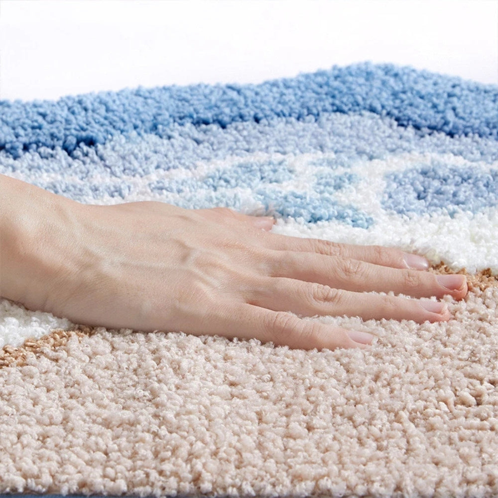 Seaside Footprint Bath Mat with Soft Microfiber and Non Slip Backing