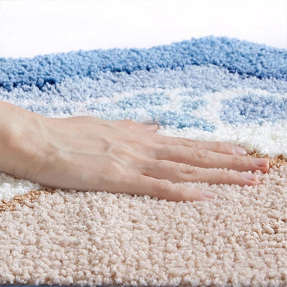 Seaside Footprint Bath Mat with Soft Microfiber and Non Slip Backing