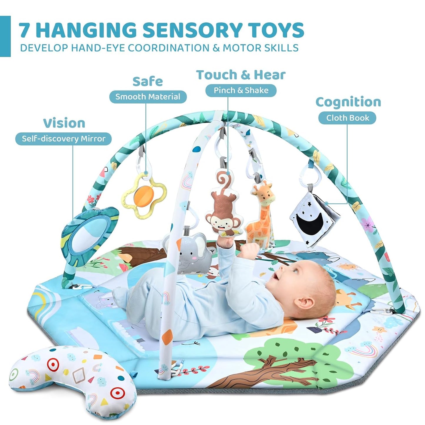 SensoryHaven 8 in 1 Baby Play Mat with Toys for Sensory Development and Early Learning