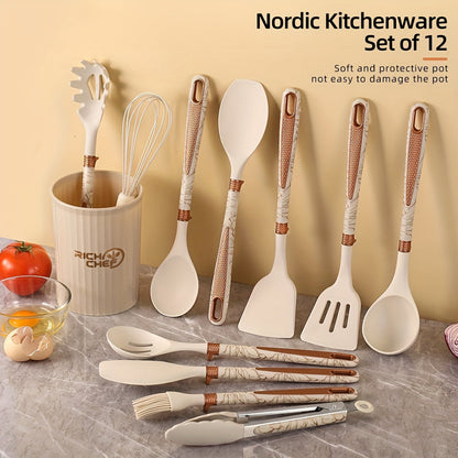 Silicone Kitchen Utensil Set with Wooden Handles