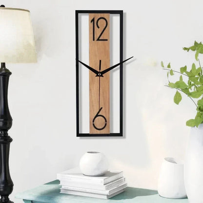Slim Wood and Metal Rectangular Wall Clock