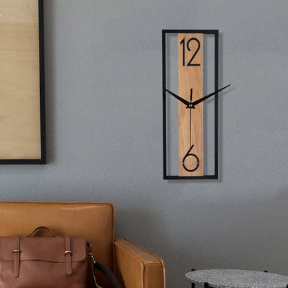 Slim Wood and Metal Rectangular Wall Clock