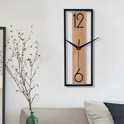 Slim Wood and Metal Rectangular Wall Clock
