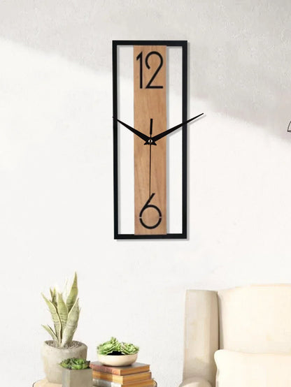 Slim Wood and Metal Rectangular Wall Clock