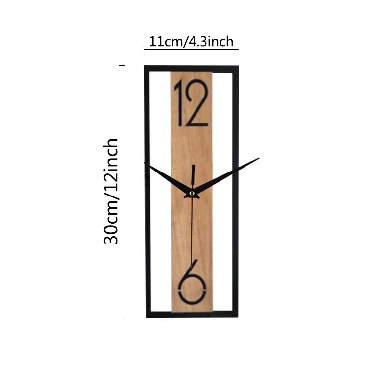 Slim Wood and Metal Rectangular Wall Clock