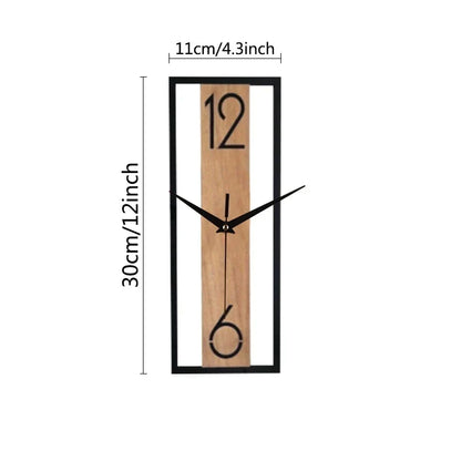 Slim Wood and Metal Rectangular Wall Clock