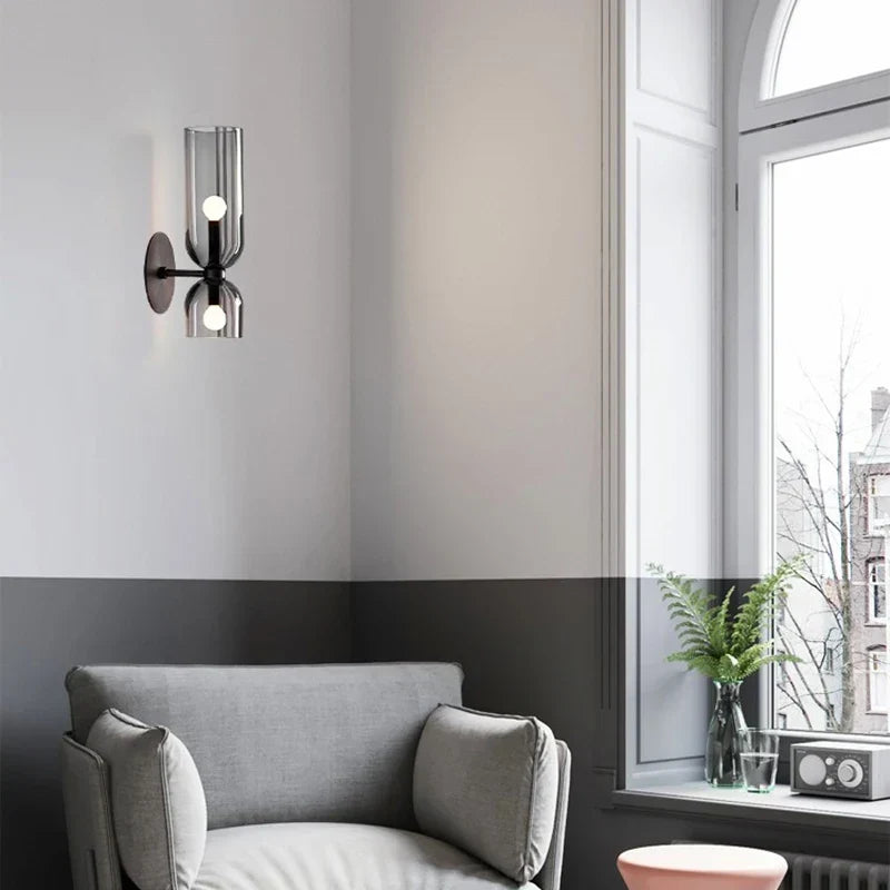 Smoked Glass Tube Wall Lamp with Dual Light