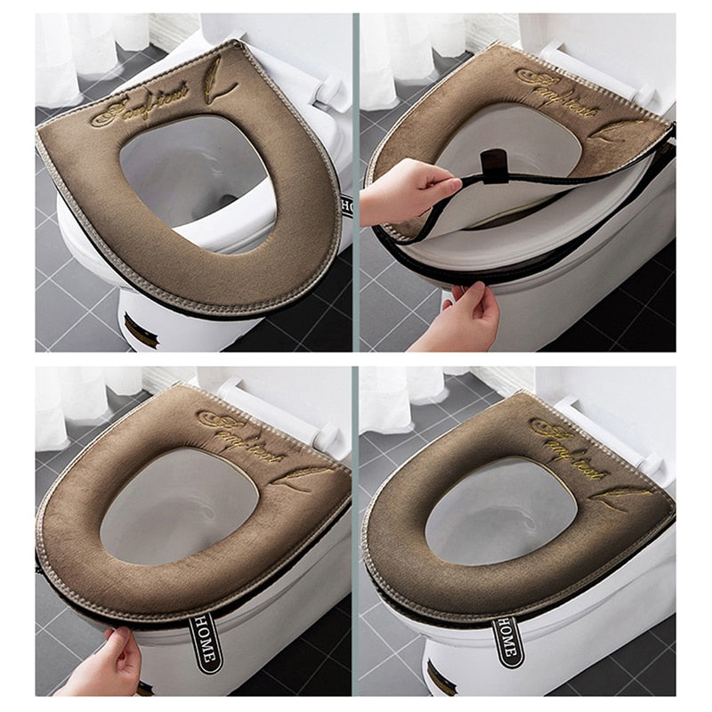 Soft Universal Toilet Seat Cover with Zipper and Handle