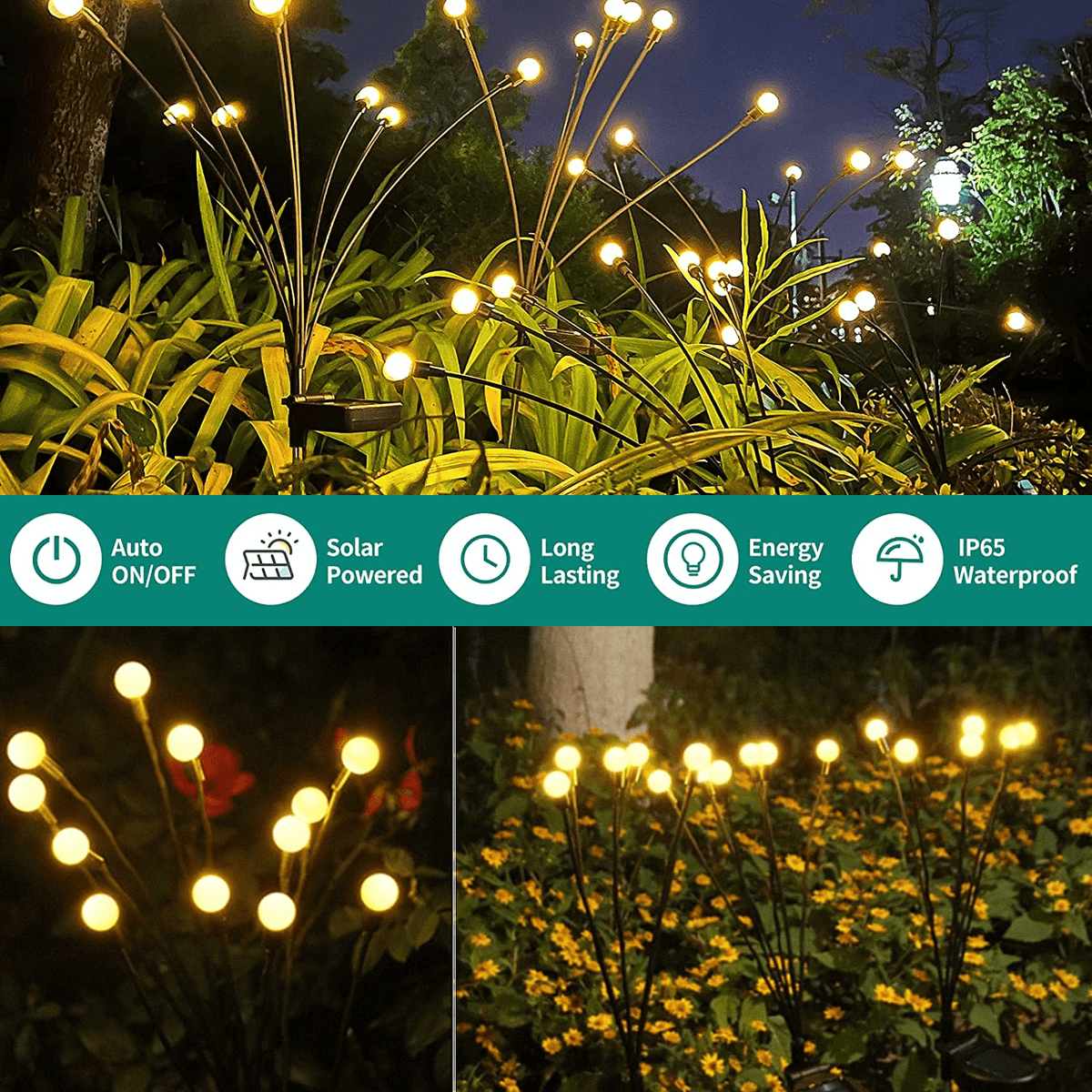 Solar Firefly Garden Lights with Automatic Dusk Activation and IP65 Waterproof Design